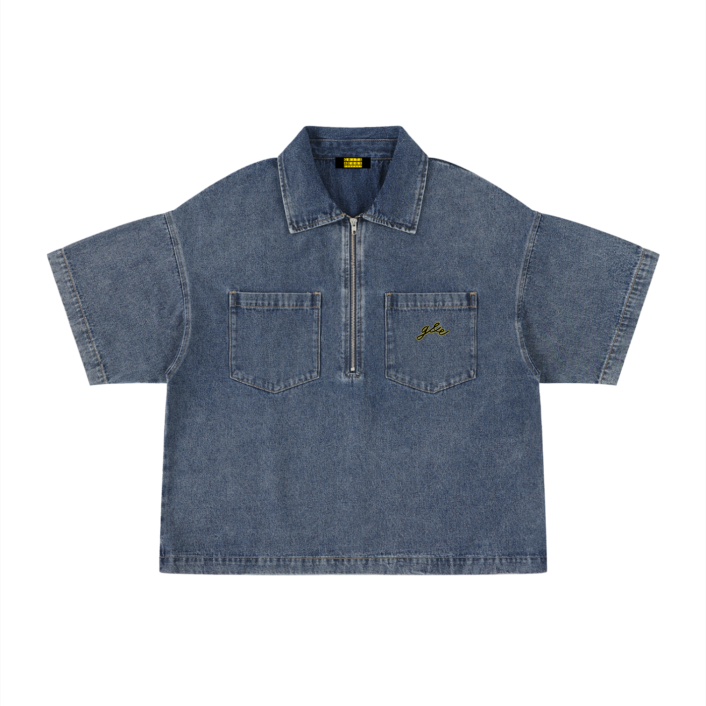 Signature Logo - Boxy Quarter-Zip Denim Shirt – Grits & Eggs Pod