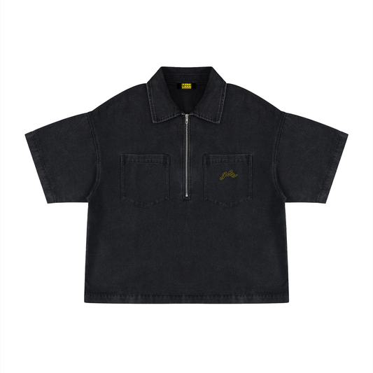 Signature Logo - Boxy Quarter-Zip Denim Shirt