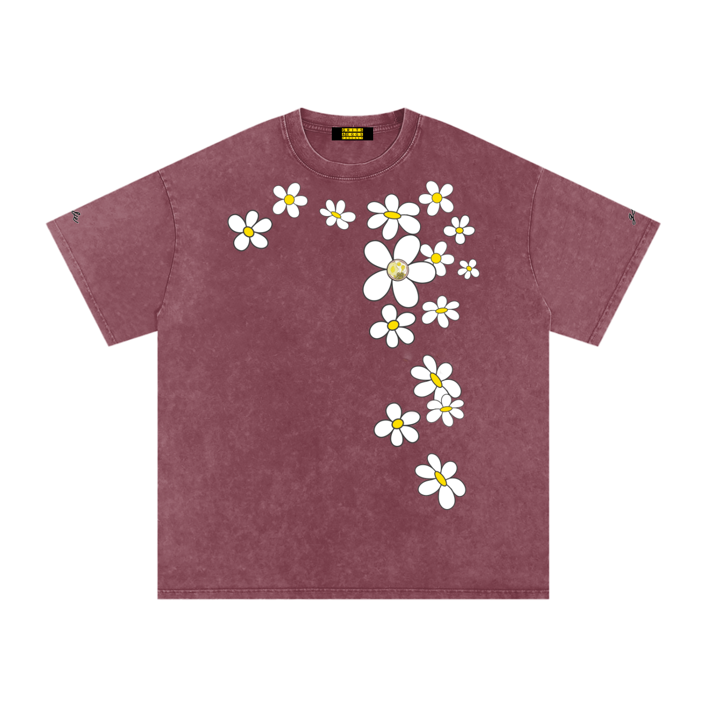 Spring Daisies - Signature Logo - Snow Washed Oversized Tee