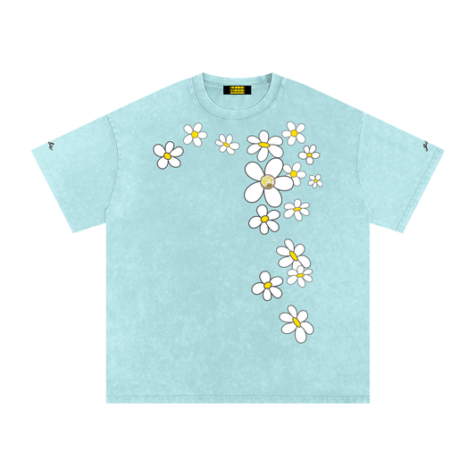 Spring Daisies - Signature Logo - Snow Washed Oversized Tee