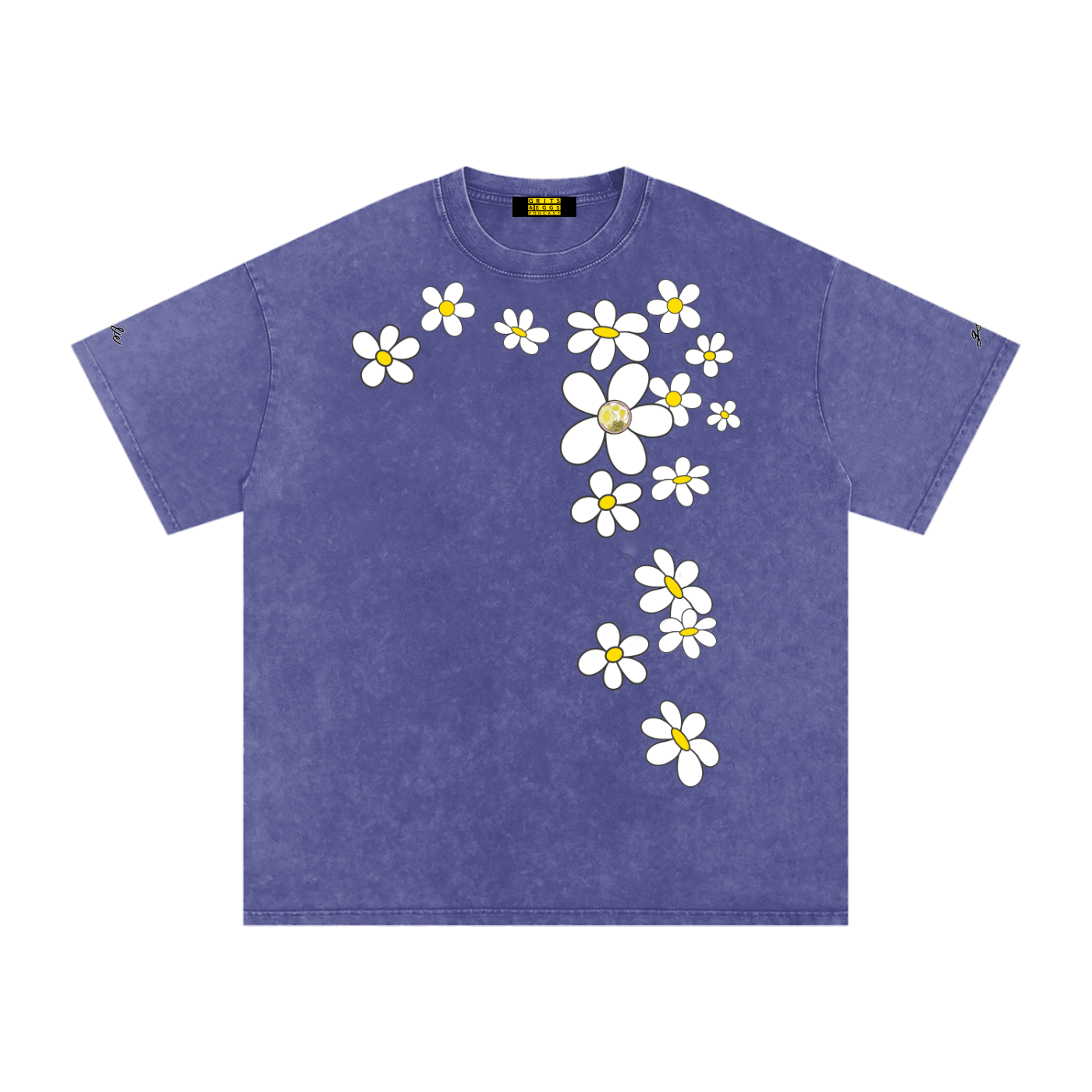 Spring Daisies - Signature Logo - Snow Washed Oversized Tee