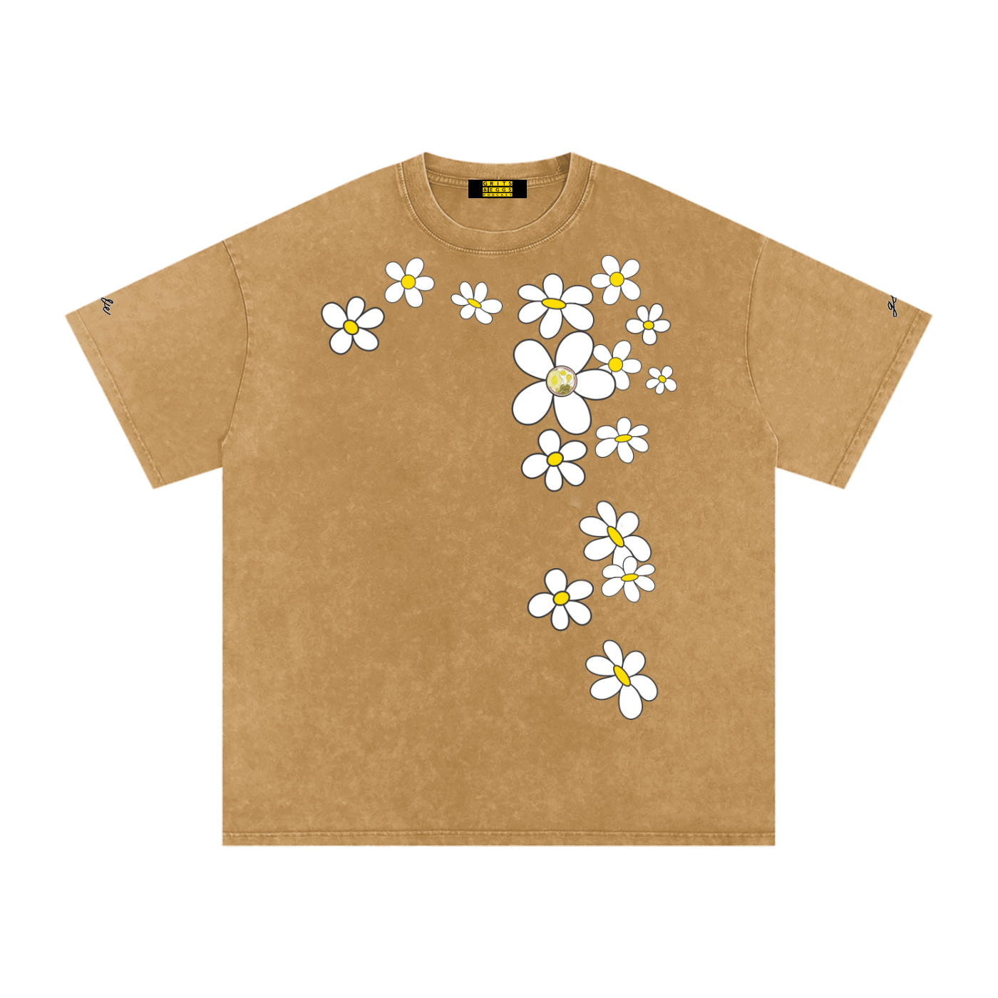 Spring Daisies - Signature Logo - Snow Washed Oversized Tee
