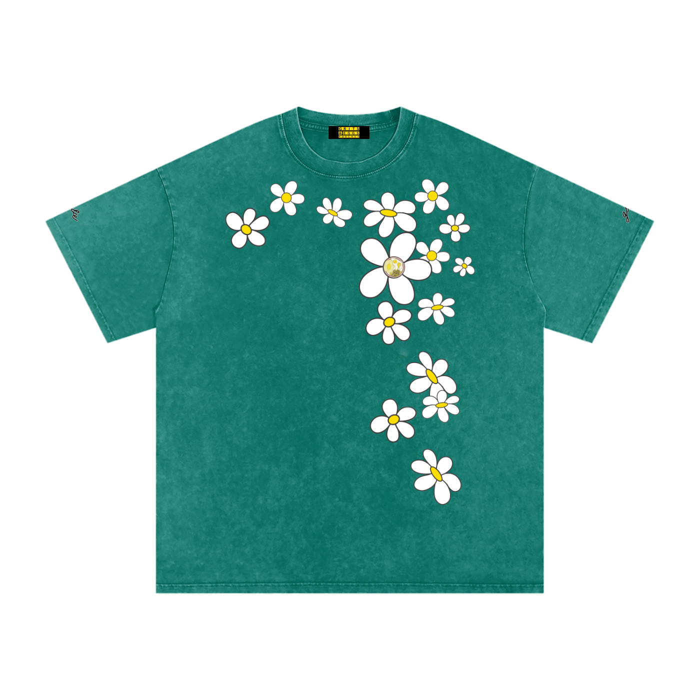 Spring Daisies - Signature Logo - Snow Washed Oversized Tee