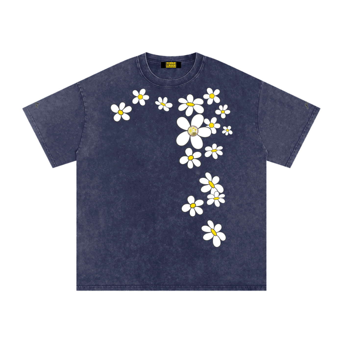 Spring Daisies - Signature Logo - Snow Washed Oversized Tee