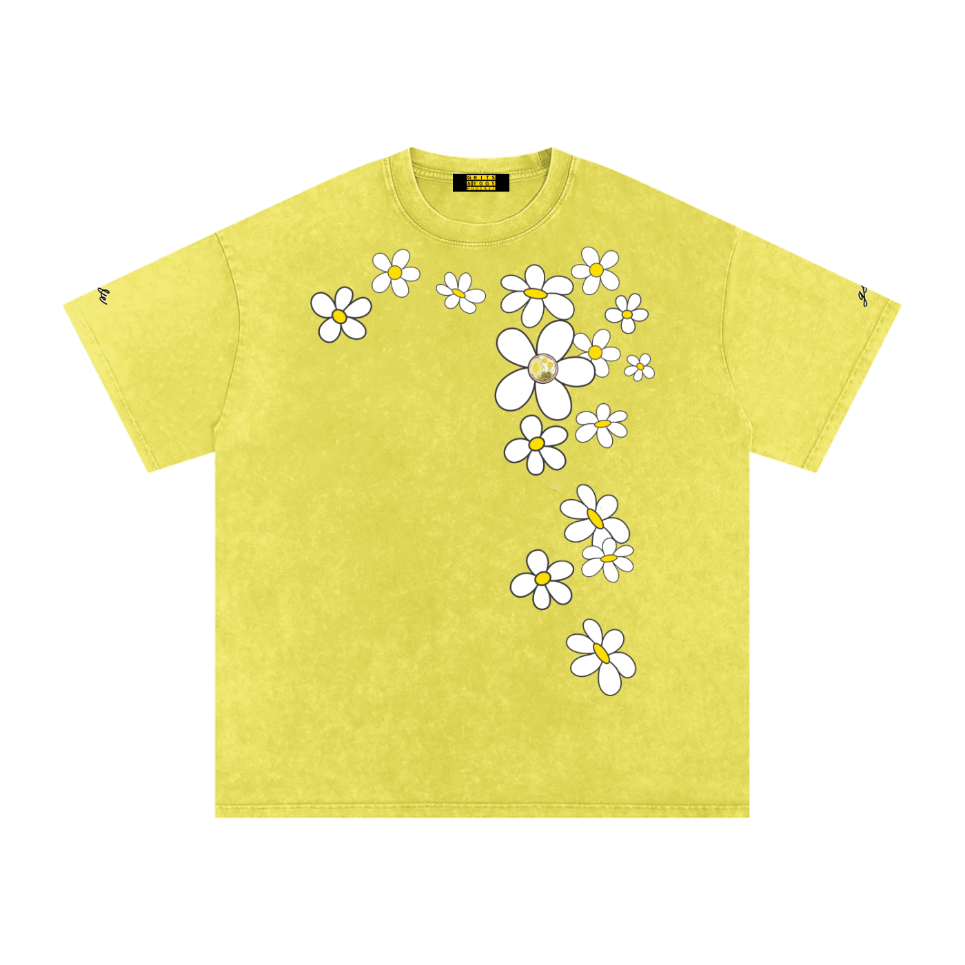Spring Daisies - Signature Logo - Snow Washed Oversized Tee