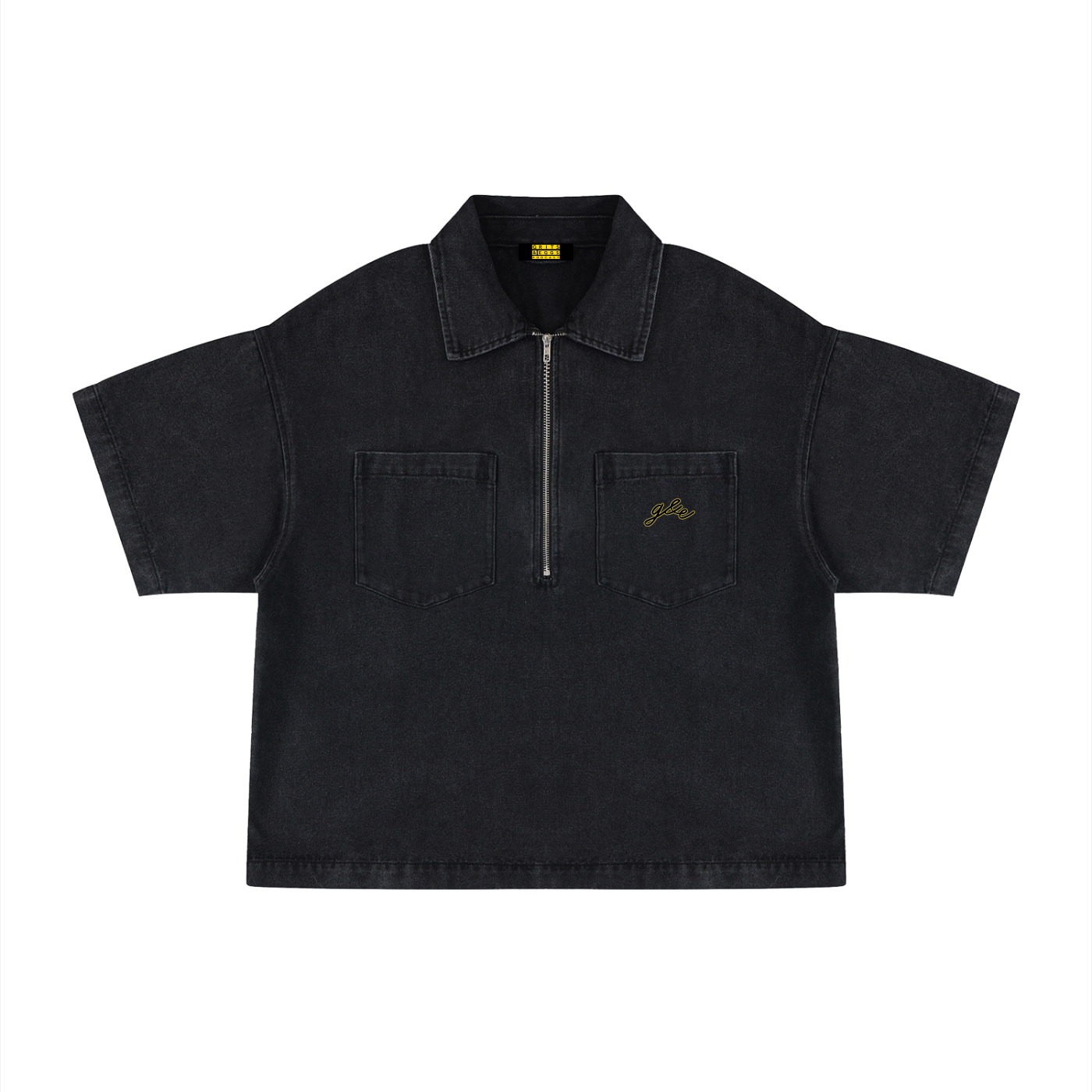Signature Logo - Boxy Quarter-Zip Denim Shirt