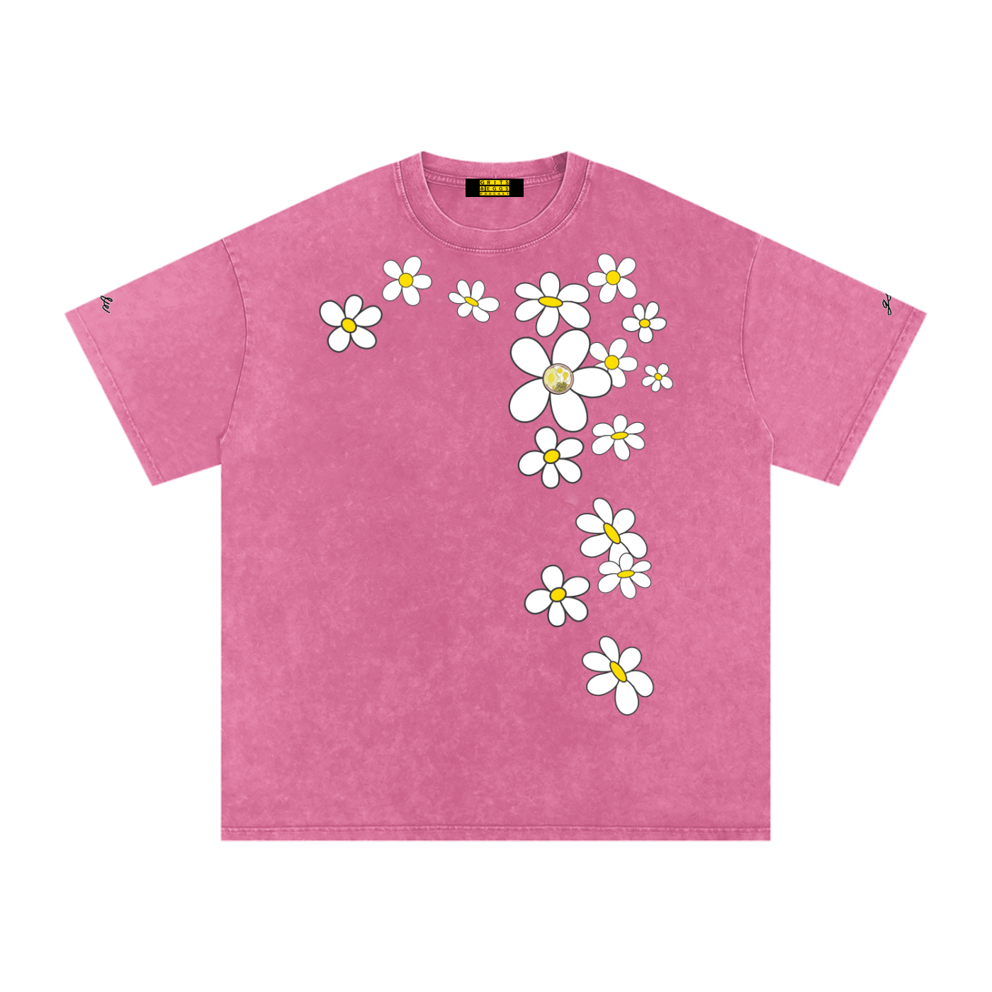 Spring Daisies - Signature Logo - Snow Washed Oversized Tee