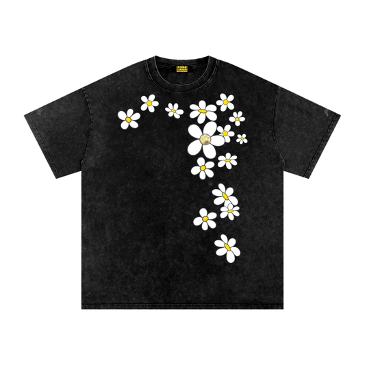 Spring Daisies - Signature Logo - Snow Washed Oversized Tee